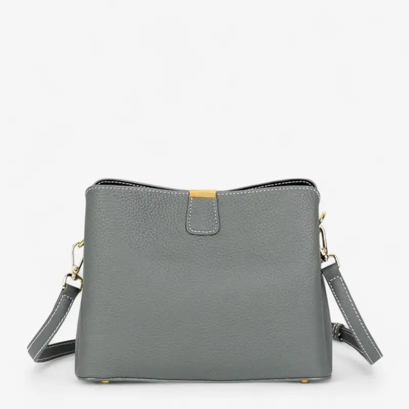 Sac seau femme en cuir véritable gris avec bandoulière réglable