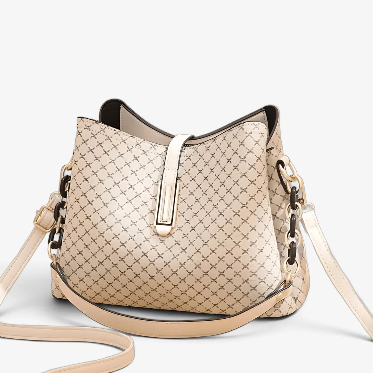 Sac seau vintage femme en simili cuir beige avec bandoulière ajustable et design tressé