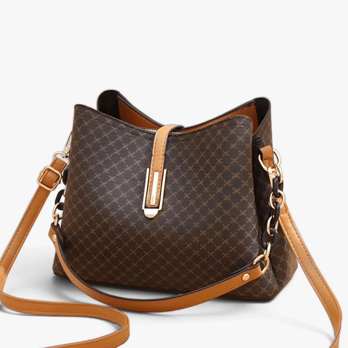Sac seau vintage femme en simili cuir marron avec bandoulière réglable et design tressé