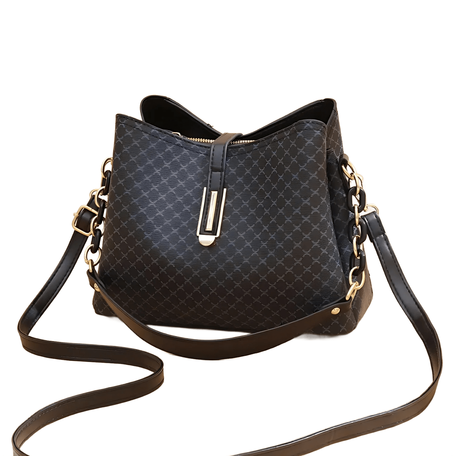 Sac seau vintage femme en simili cuir noir avec anses et bandoulière amovible