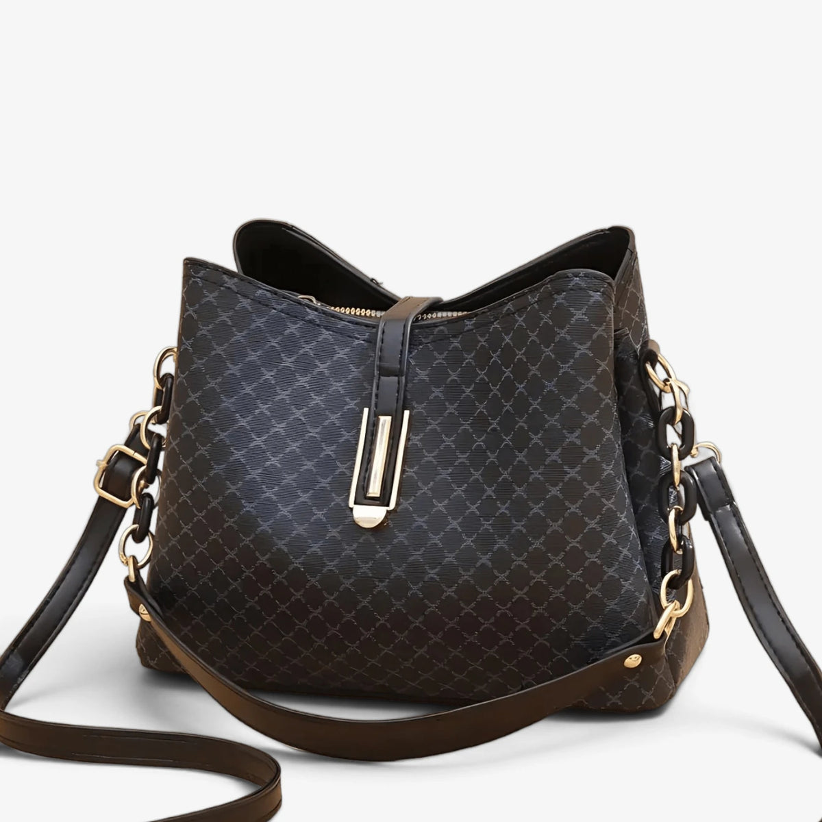 Sac seau vintage femme en simili cuir noir avec anses et bandoulière amovible