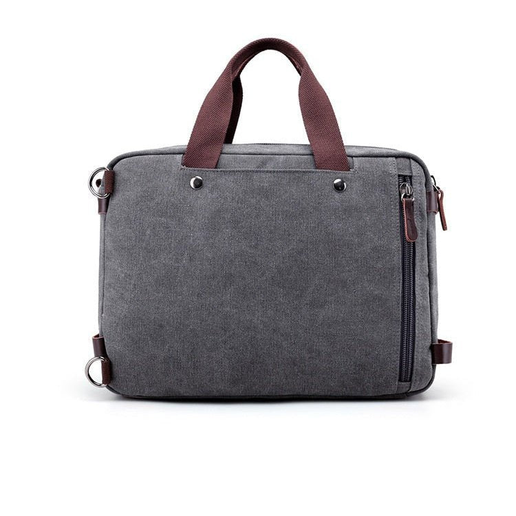 Vue arrière sac en toile homme gris avec anses et bandoulière