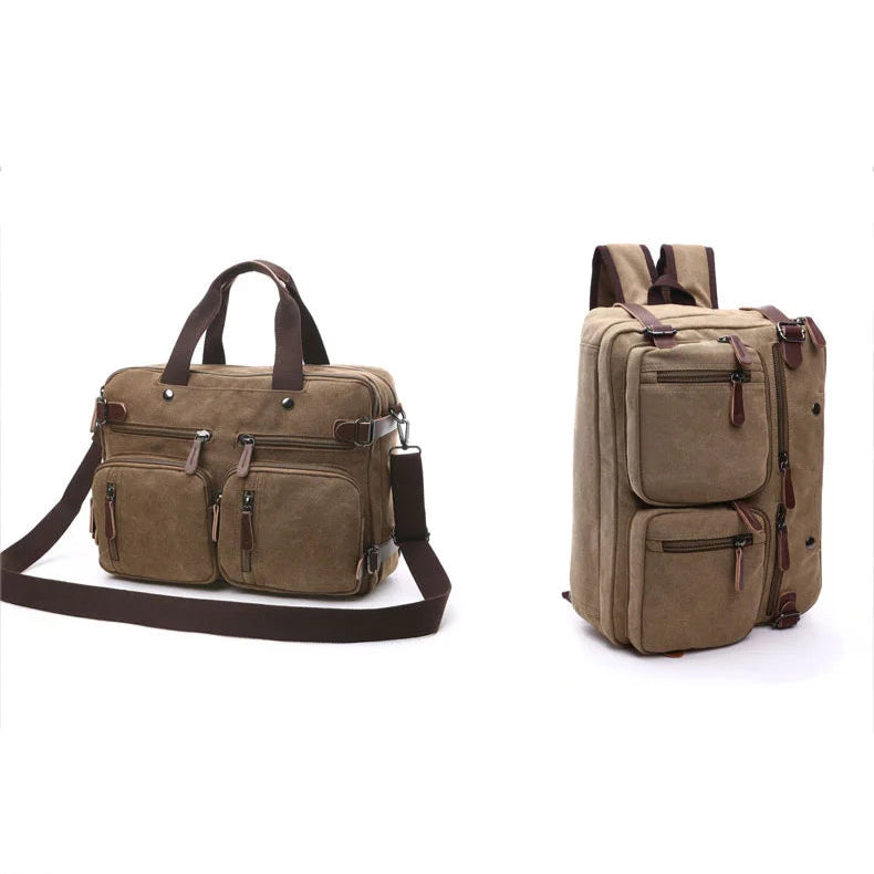 Sac en toile marron vu de profil avec bandoulière ajustable