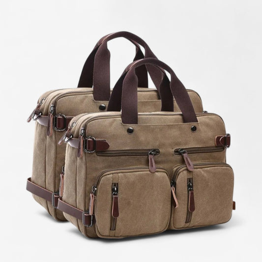 Sac en toile homme vintage avec multiples poches zippées et anses renforcées