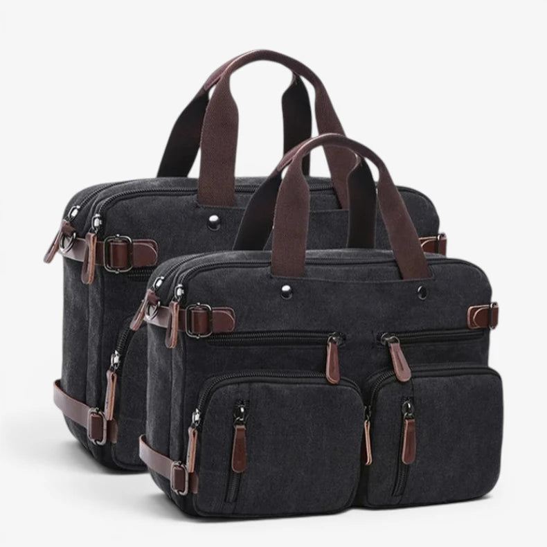 Sac en toile homme noir multipoches avec fermetures éclair apparentes