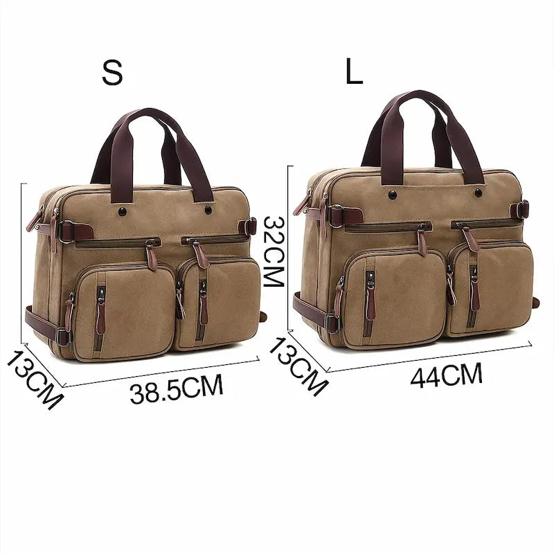 Comparatif des tailles sac en toile homme S et L avec dimensions indiquées
