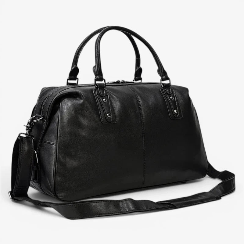 Sac de voyage en cuir véritable avec bandoulière réglable et doubles poignées