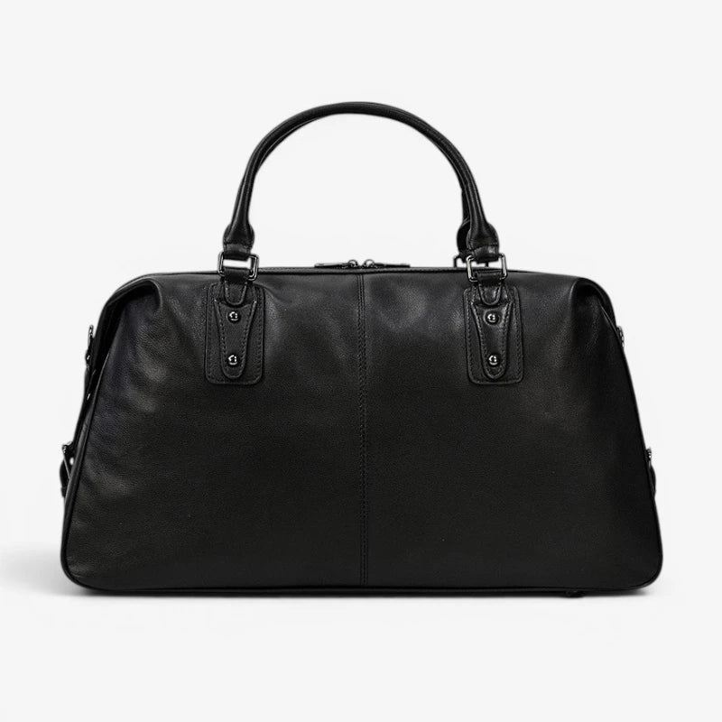 Vue arrière du sac de voyage en cuir véritable