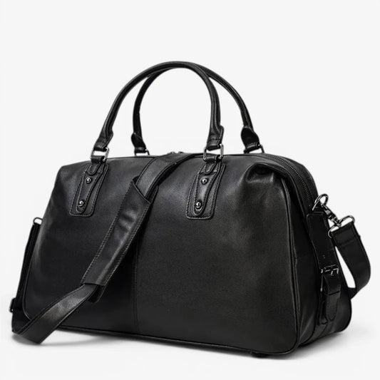 Sac de voyage en cuir véritable grand format avec bandoulière réglable et doubles poignées