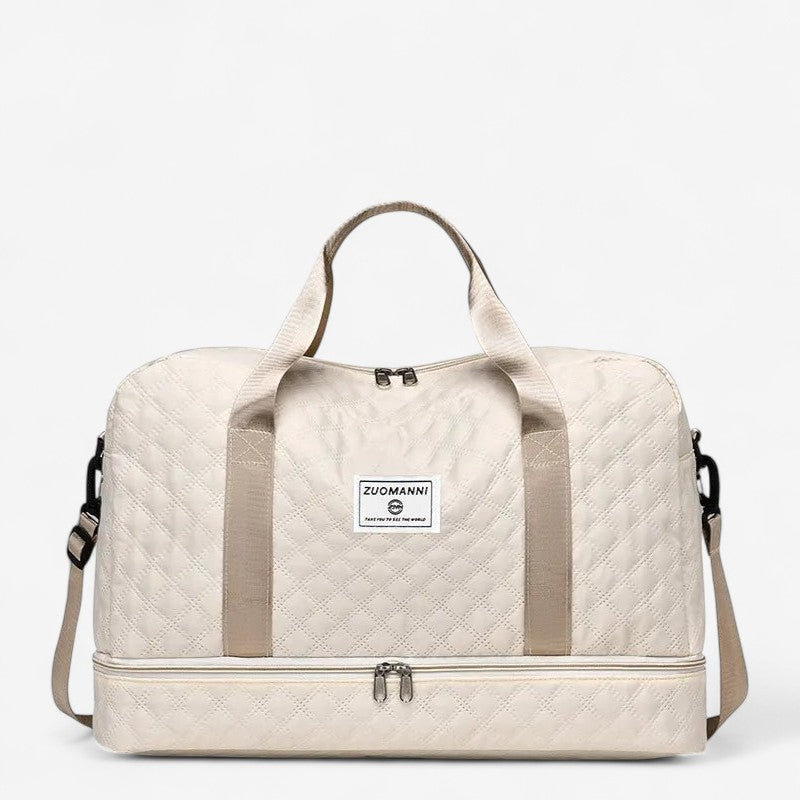 Sac de voyage femme beige imperméable avec double fermeture éclair