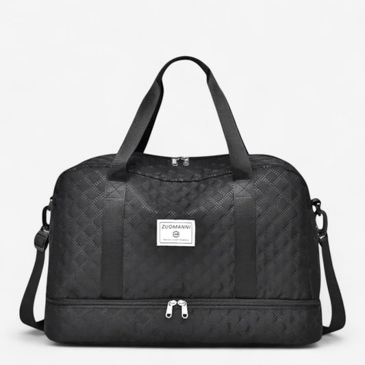 Sac de voyage femme noir imperméable avec compartiment chaussures et bandoulière ajustable