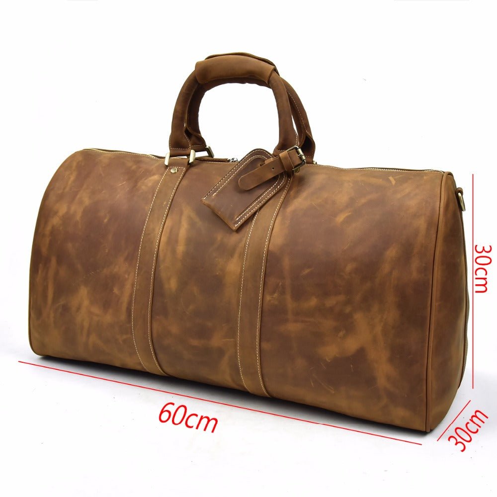 Sac de voyage homme en cuir véritable marron clair dimensions 60 cm