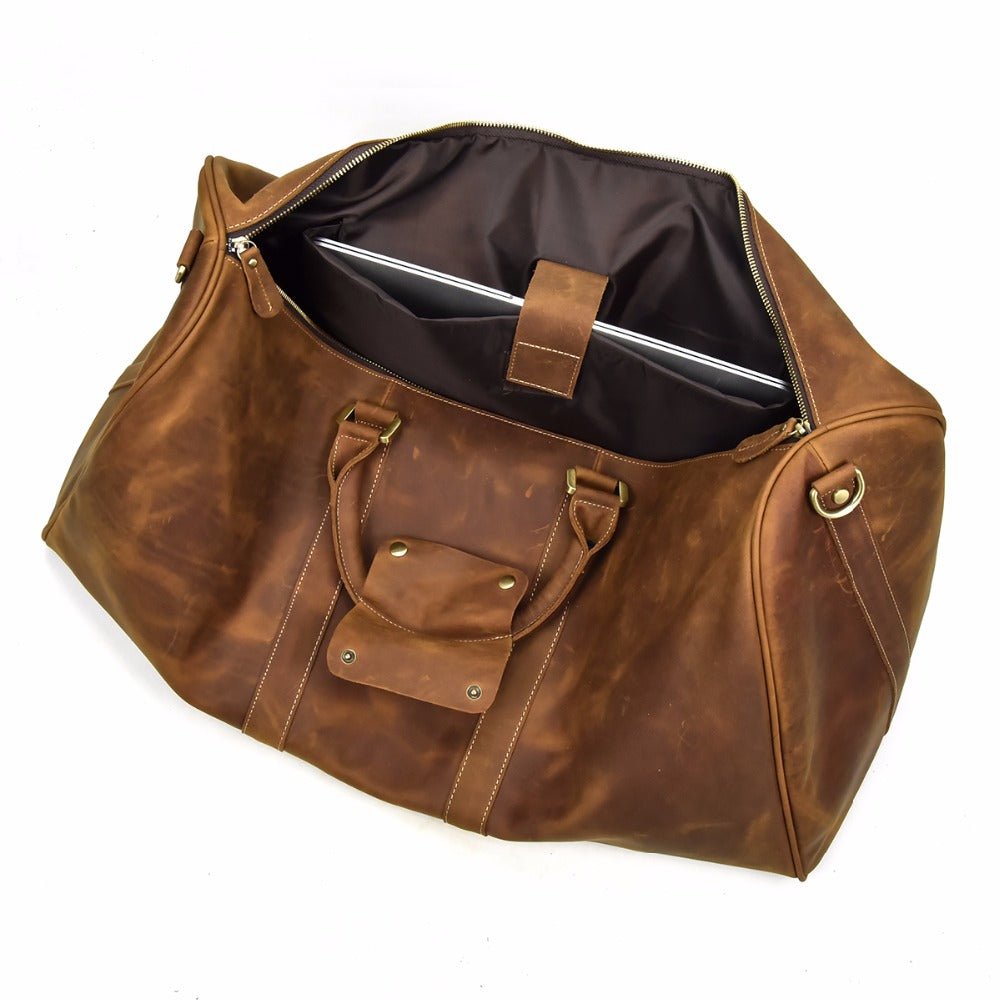 Intérieur du sac de voyage homme en cuir véritable avec compartiment