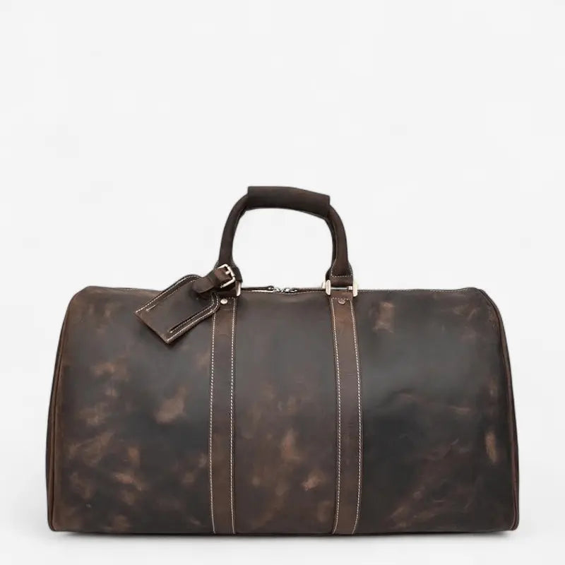 Sac de voyage homme en cuir véritable marron foncé vu de face
