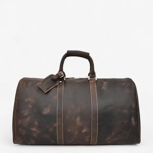 Sac de voyage homme en cuir véritable marron foncé vu de face