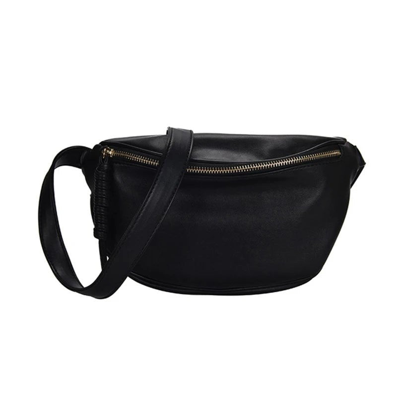 Sac banane femme en cuir PU noir avec fermeture zippée et bandoulière ajustable