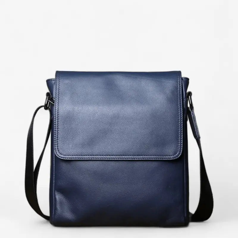 Sacoche homme en cuir véritable bleu avec bandoulière ajustable