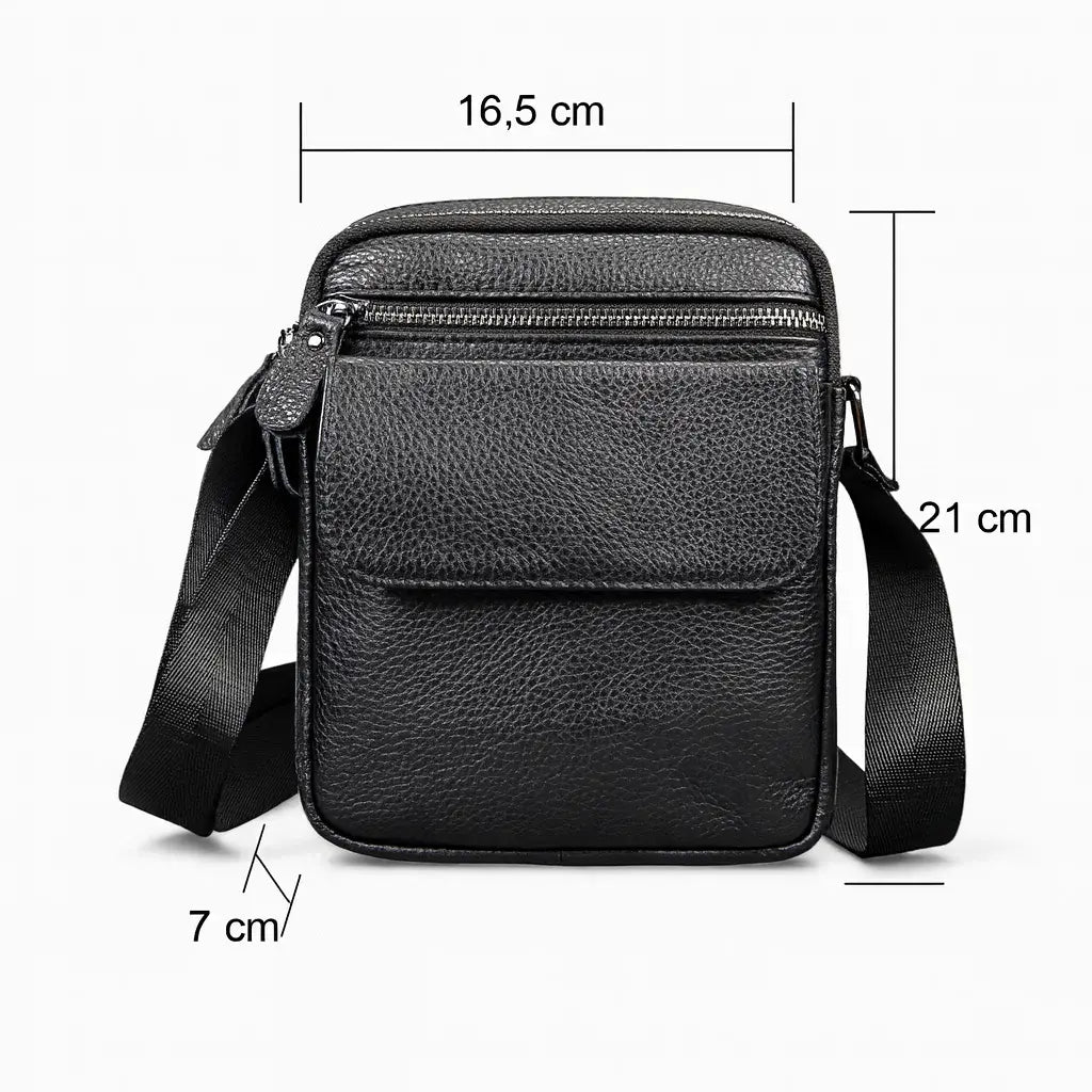 Sacoche homme en cuir vue avant avec indication des dimensions