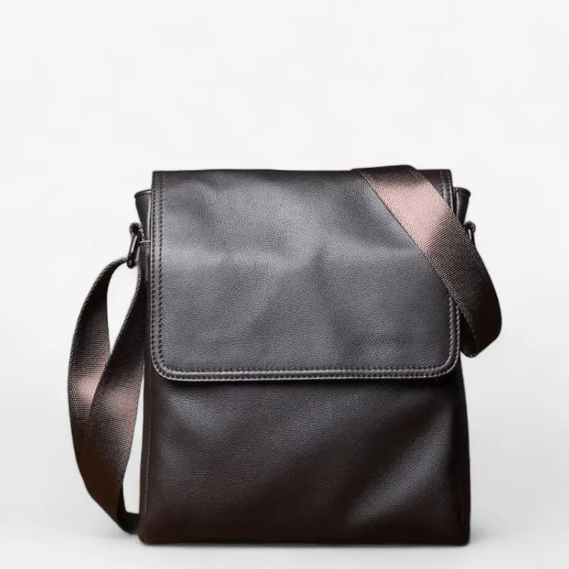 Sacoche homme en cuir véritable marron avec bandoulière réglable