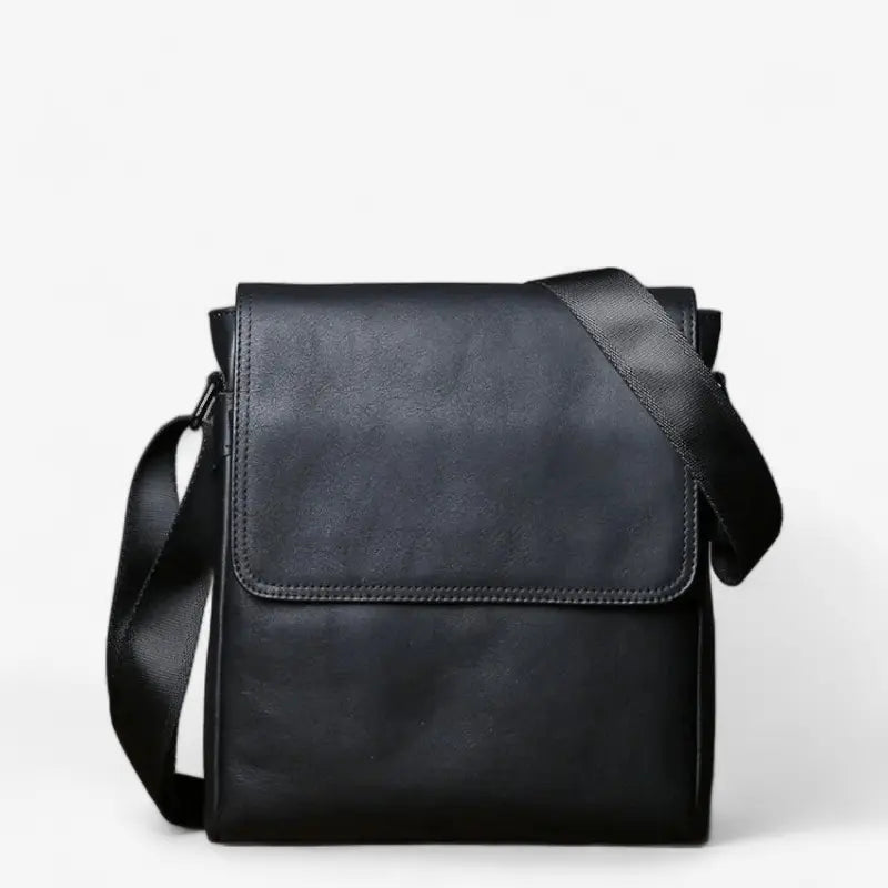 Sacoche homme en cuir véritable noir avec bandoulière réglable