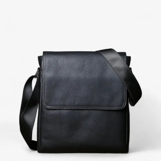 Sacoche homme en cuir véritable noir avec bandoulière réglable