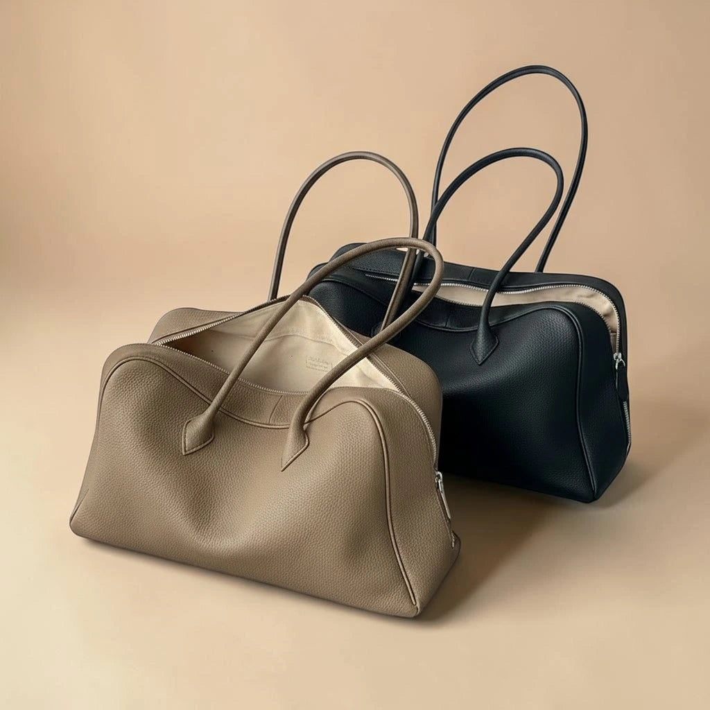 Sacs cabas femme en cuir de vachette noir et beige