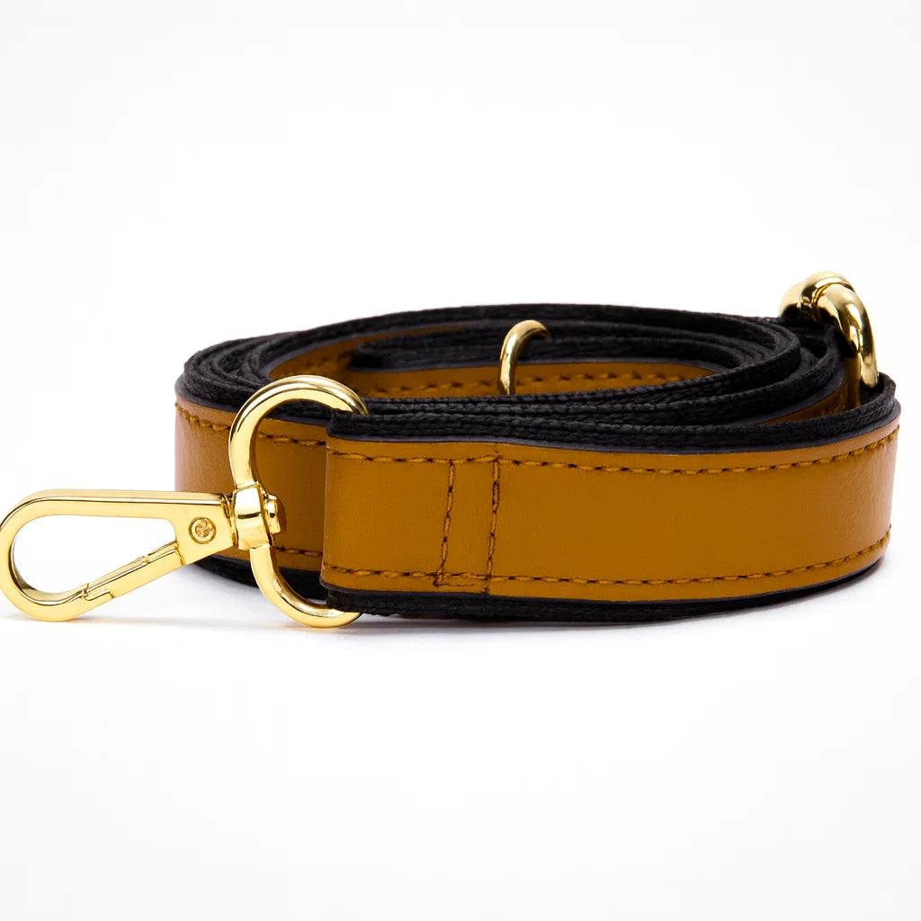 Bandoulière amovible en cuir camel avec mousquetons métalliques