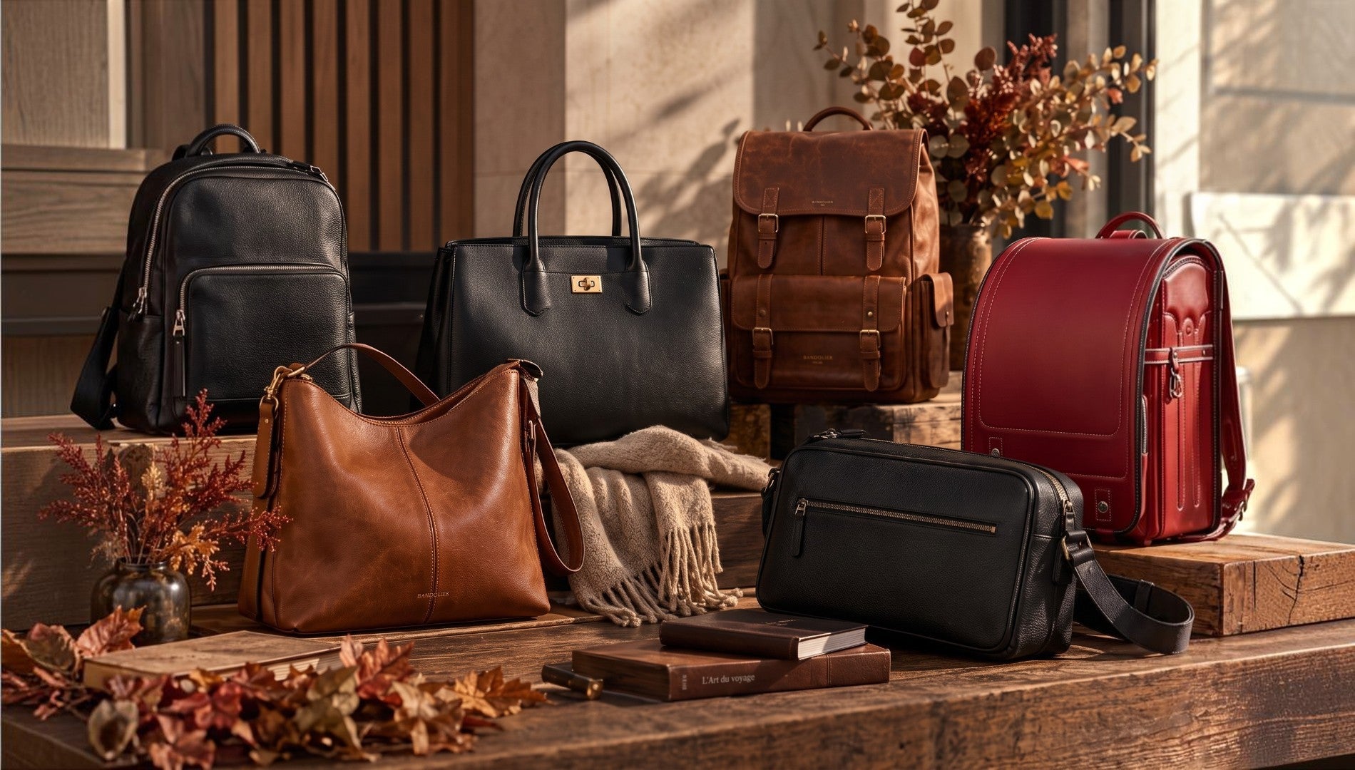 Sélection de sacs en cuir femme et homme avec Randoseru rouge