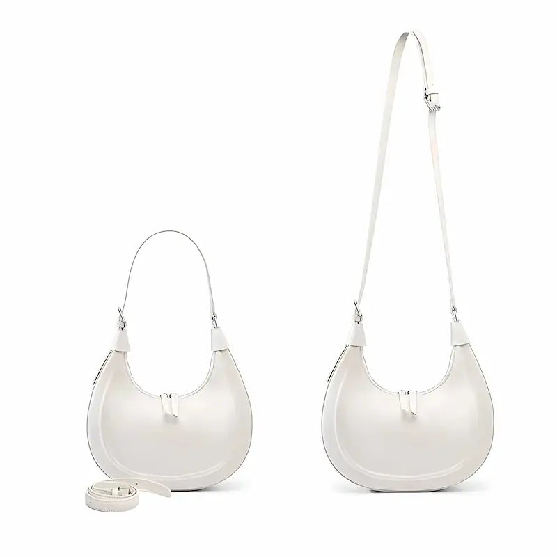 Sac croissant en cuir véritable blanc pour femme, porté croisé avec bandoulière réglable