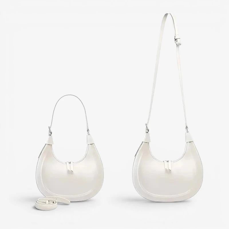 Sac croissant en cuir véritable blanc pour femme, porté croisé avec bandoulière réglable